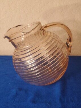 VTG Anchor Hocking Manhattan Pink Depression Glass Tilted Ball Pitcher 80 oz Ice